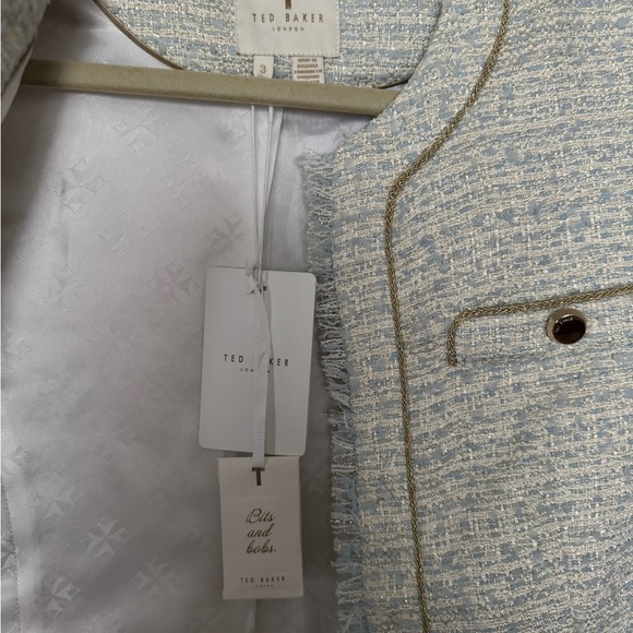 TED BAKER LONDON Jacket/Blazer, light blue, off white with gold buttons & trim. - Picture 3 of 8